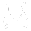 Simple line drawing of a woman's torso wearing underwear, reminiscent of a gallery piece, with dotted contour lines suggesting curves or measurement.